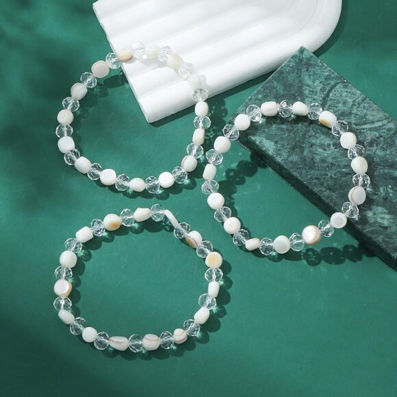 Multi Rows Stackable Stretch Bracelet Colorful Shell Glass Boho Bracelets Trendy - Picture 4 of 8